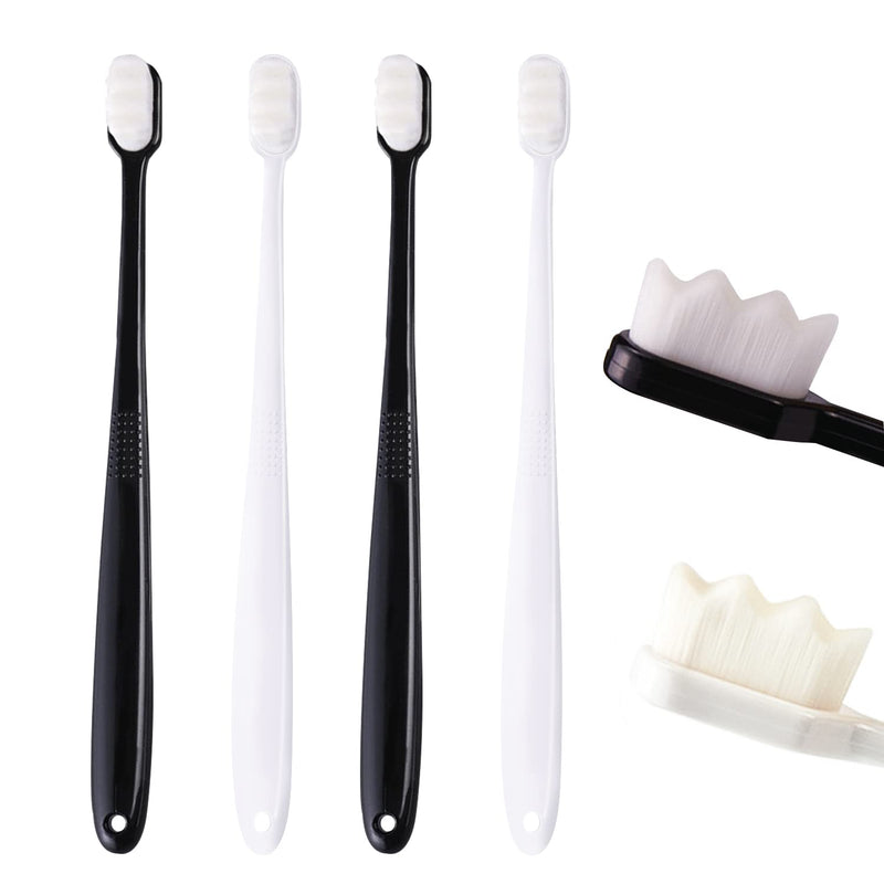 [Australia] - Soft Nano Manual Toothbrushes Set with 20000 Bristles for Sensitive Gums Deep Cleaning for Fragile Gums Adult Kid Children (4PCS,Black, White) 