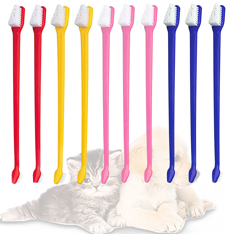 [Australia] - 10pcs Dog Toothbrush, DKDDSSS Long Handle Double Head Dog Toothbrushes, Cat Teeth Cleaning Toothbrush, for Pet Dogs Cats Puppy Dental Care Toothbrush 