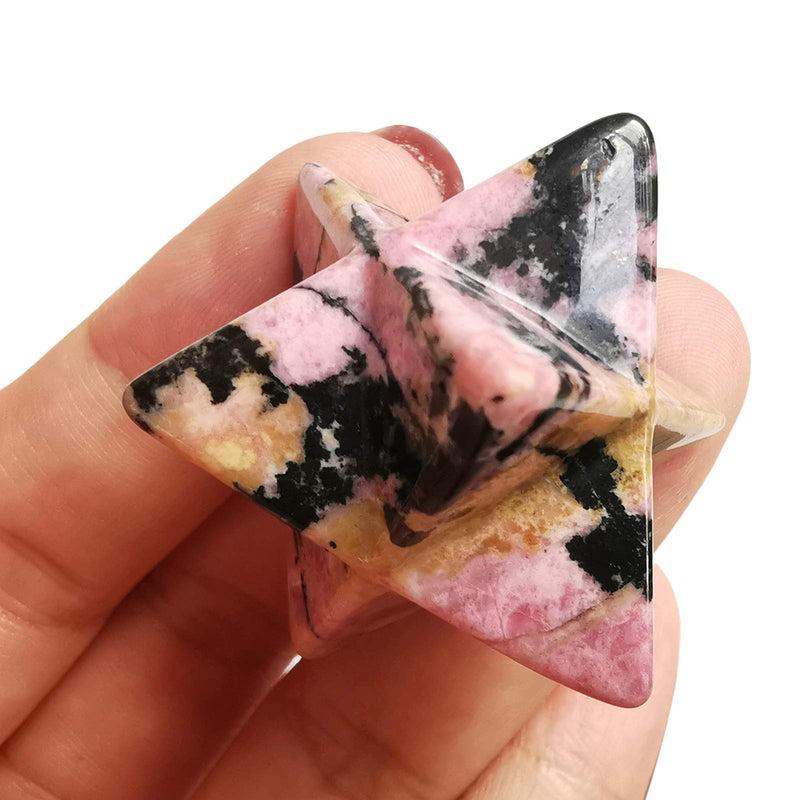 [Australia] - Manekieko Natural Rhodonite Merkaba Crystal Protection Sacred Meditation Energy Healing Chakra,25mm Hexagonal Star Crystals and Healing Stone 