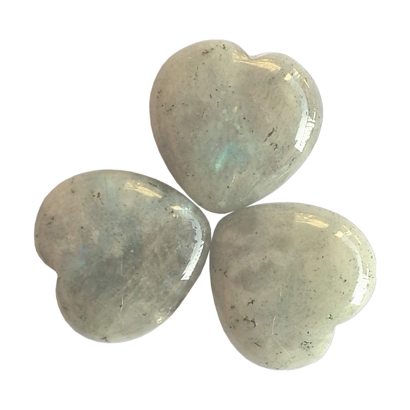 [Australia] - Manekieko 3 Pcs Natural Moonstone Pocket Palm Thumb Healing Crystal Heart Love Worry Stones,25mm Reiki Balancing Crystal and Healing Stones 