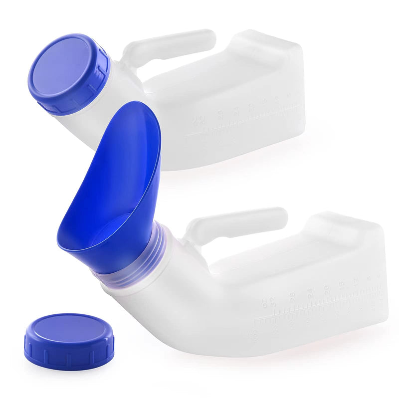 [Australia] - Unisex Urinals, Plastic Urine Bottles for Men and Women, SpillProof Screw Cap Lid, Portable Toilet Urinals Ideal for Car Travel Outdoor 2x Urinal - White and Blue 