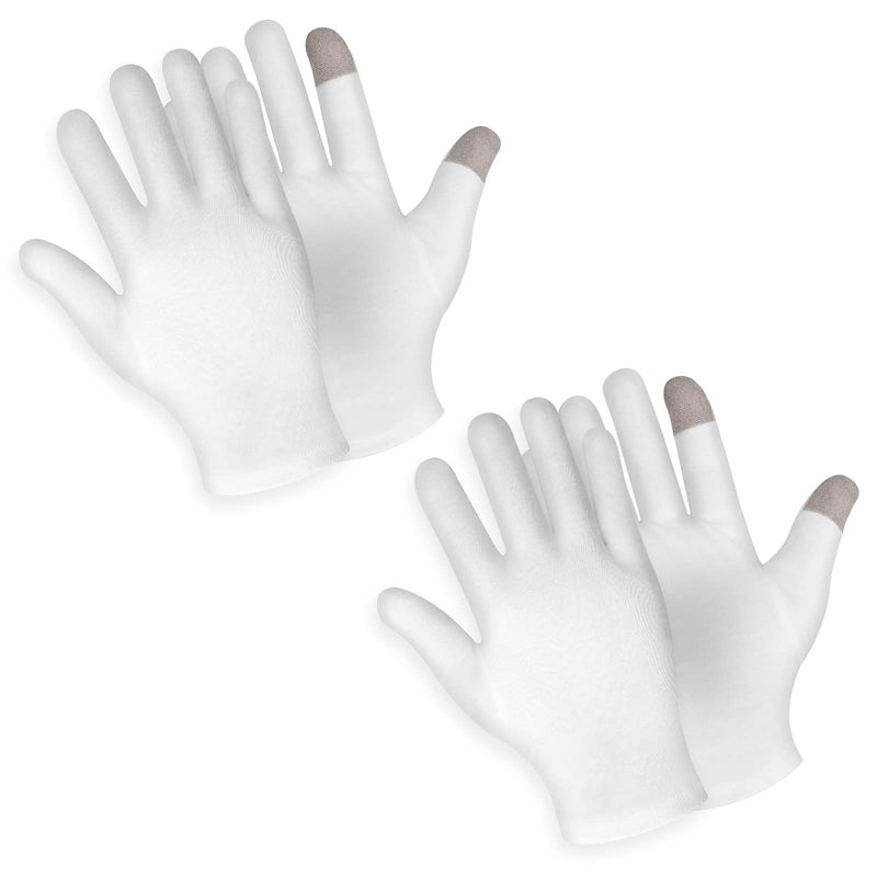 [Australia] - Sibba 2 Pairs Touch Screen Moisturizing Gloves White Cotton Moisturizing Gloves Overnight Bedtime Heal Eczema Sleeping Lotion Hand Spa Treatment Gloves Repair Rough Cracked Dry Chapped Hands Skin 