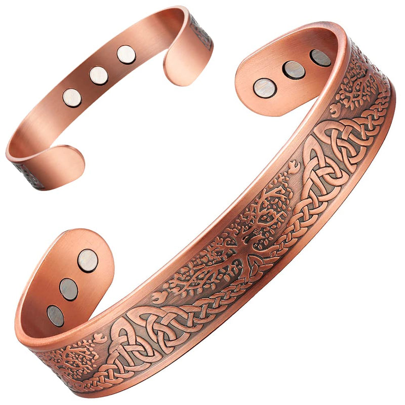 [Australia] - Vicmag Copper Magnetic Bracelet for Men 3500 Gauss Magnets 100% Solid Pure Copper Jewelry Cuff Bangles Gift (1pc 9 Magnets Tree) 1pc 9 Magnets Tree 