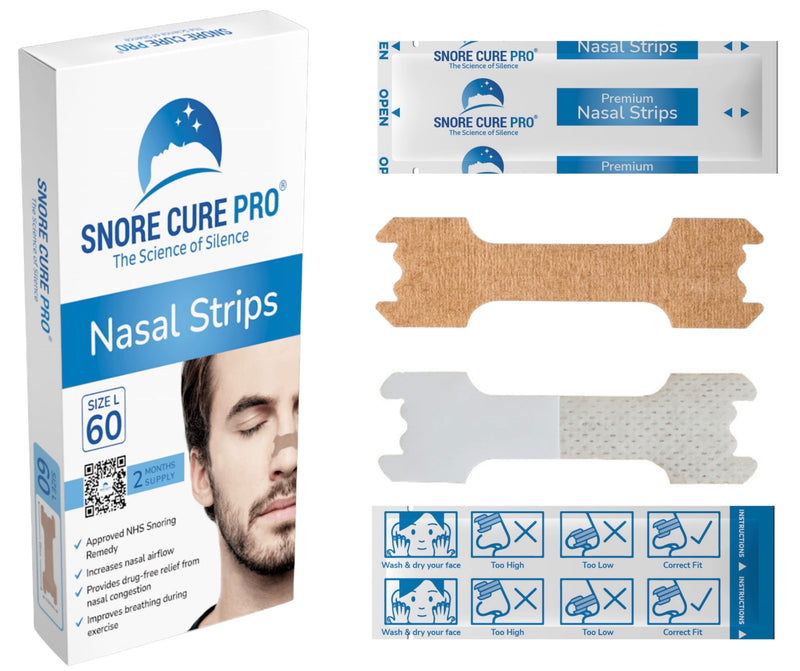 [Australia] - Snore Cure PR0 x60 Large Nasal Strips | Anti Snore Nasal Strips for Snoring | Instantly Relieves Nasal Congestion | Clinically Proven | Drug-Free | Custom Stop Snoring Hypnosis Recording + Ebook 
