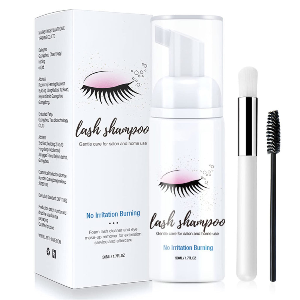 [Australia] - Eyelash Extension Cleanser,Eyelash Extension Shampoo 50 ml Eyelash Extension Foam,Lash Shampoo for Eyelash Extensions+ Brush & Mascara Wand Eyelid Foaming Cleansing 