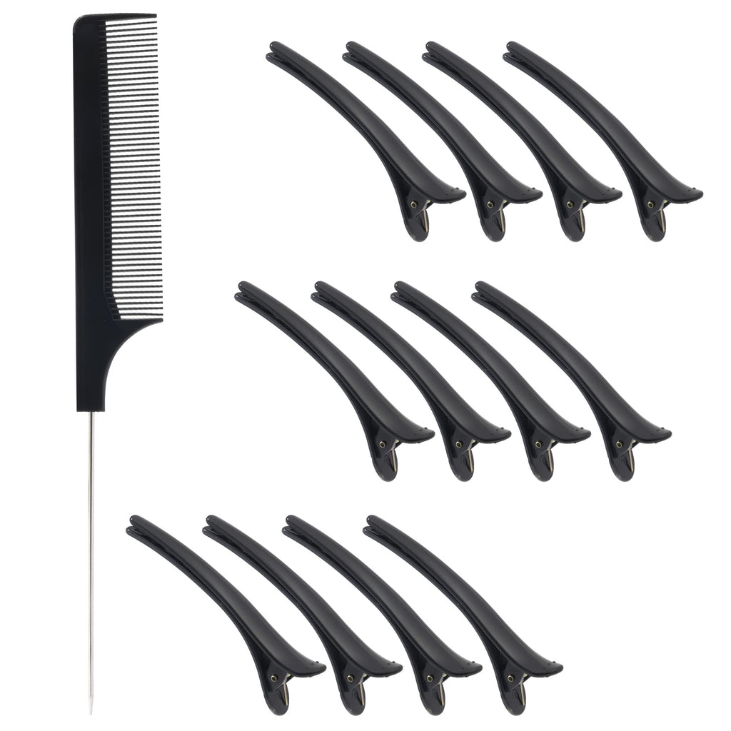 [Australia] - Greoer 12 Hair Sectioning Clips with 1 PCS Antistatic Tail Comb, Professional Sectioning Hair Styling Clips Clamps for Hairstyle, Bangs Hair Clips for Women and Girls 