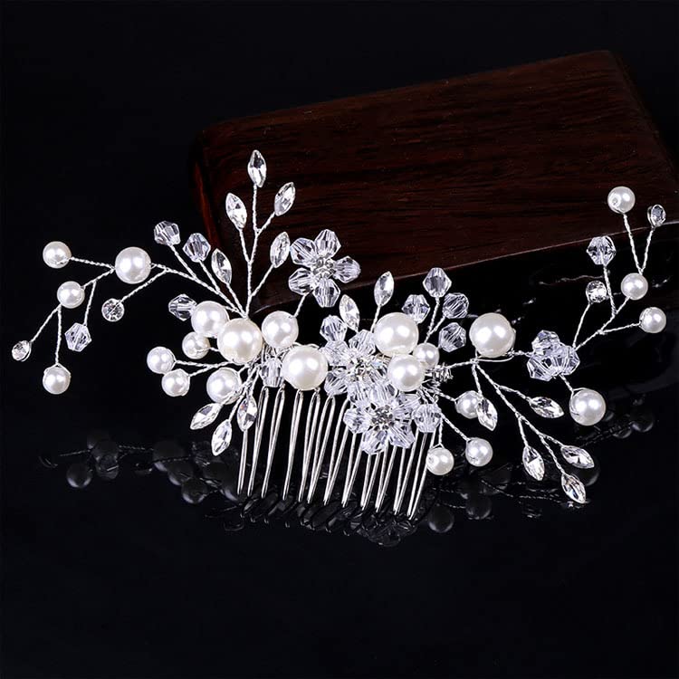 [Australia] - Bridal Flower Side Hair Clips, Pearl Hair Pieces Comb Bridal Headpiece for Brides Bridesmaid,Girls,Women ,Hair Comb Wedding Prom Birthday Party Hair Accessories (Silver) 