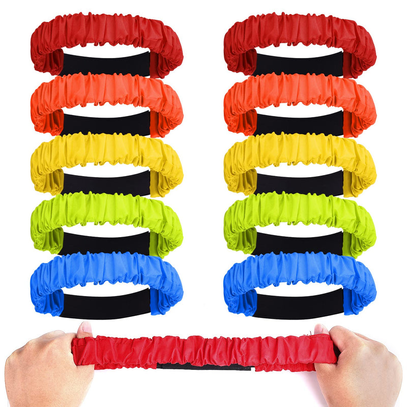 [Australia] - AIEX 10pcs 3 Legged Race Bands for Adults Kids, Colorful Legged Race Bands Elastic Tie Rope with Magic Adhesives for Relay Race Game, Field Day, Backyard, Team Games (5 Colors) 