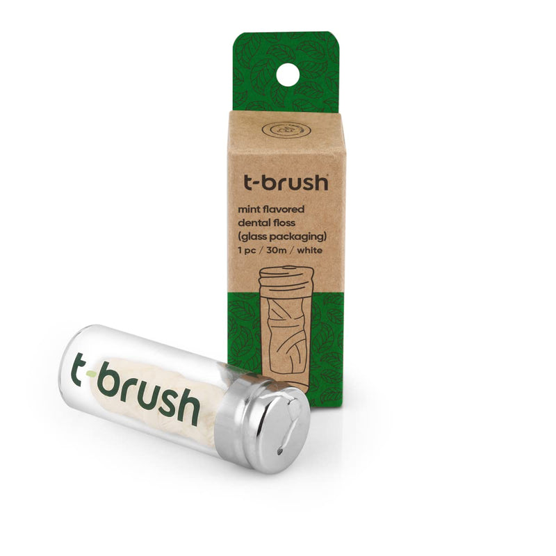 [Australia] - t-brush Dental Floss Mint Flavoured 30m | Within Refillable Glass Container | Eco-Friendly Vegan Cruelty-Free BPA Free Craft Packing No Plastic 