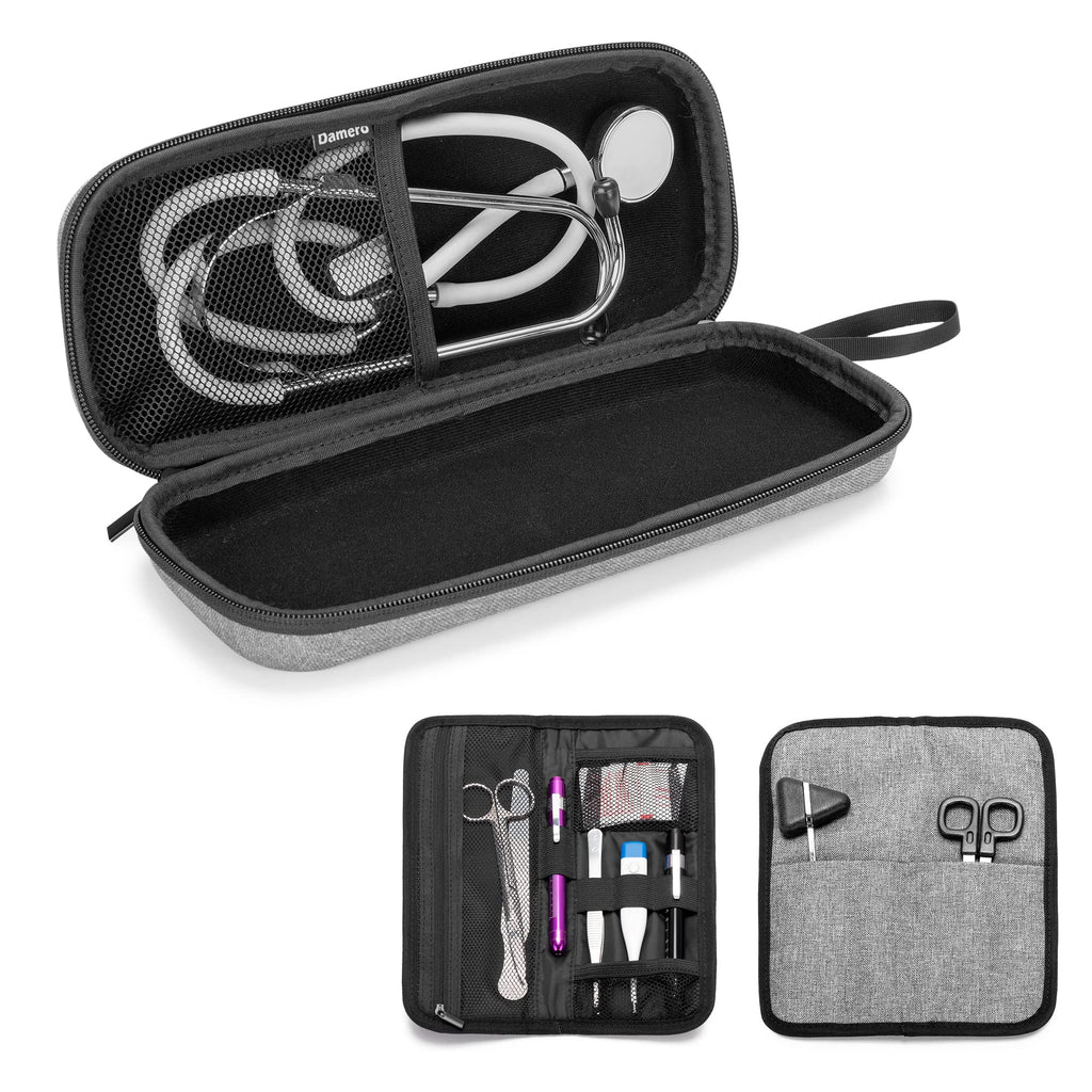 [Australia] - Damero Hard Stethoscope Case, Stethoscope Carrying Case with Extra Folding Pouch Compatible with 3M Littmann/ADC/Omron Stethoscope and Accessories, Grey 