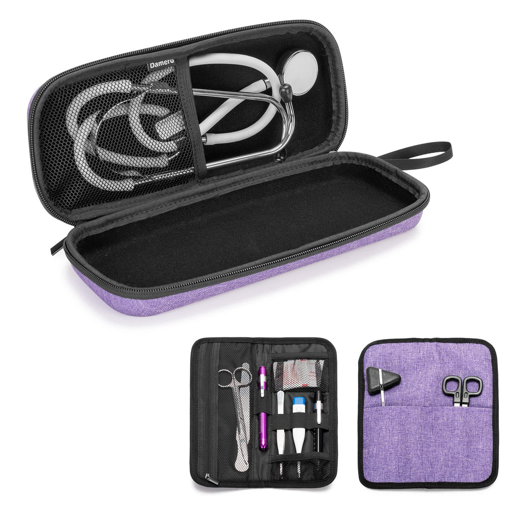 [Australia] - Damero Hard Stethoscope Case, Stethoscope Carrying Case with Extra Folding Pouch Compatible with 3M Littmann/ADC/Omron Stethoscope and Accessories, Purple 