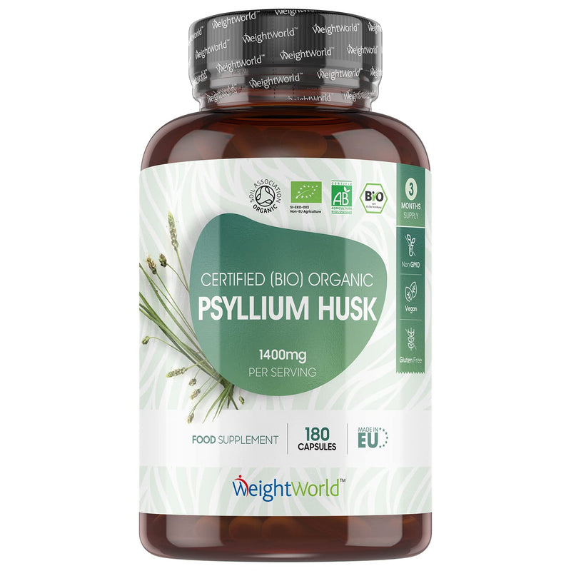 [Australia] - Organic Psyllium Husk Capsules 1400mg - 180 Vegan Capsules (3 Month Supply) - High Soluble Prebiotic Fibre Supplement - Soil Association Certified -Allergen & Gluten Free Psyllium Husk Powder Capsules 
