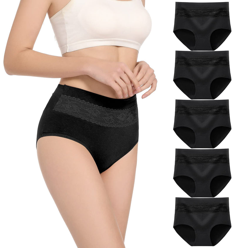 [Australia] - HAVVIS Women's High Waist Knickers Ladies Cotton Briefs Underwear Full Back Coverage Panties Plus Size Multipack Brief 06 - 5 Pack - Black S 