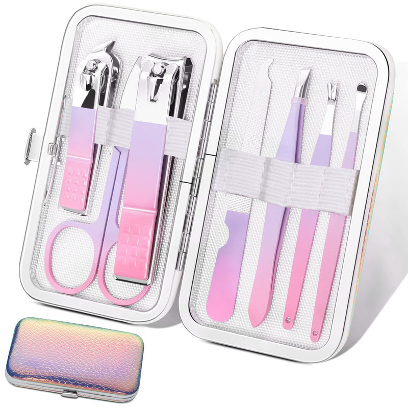 [Australia] - Manicure Set Women Nail clippers Set Fashion Nail Care Tools, Professional Stainless Steel Pedicure Manicure Set with Travel Leather Girls Grooming Kits Mermaid Purple 