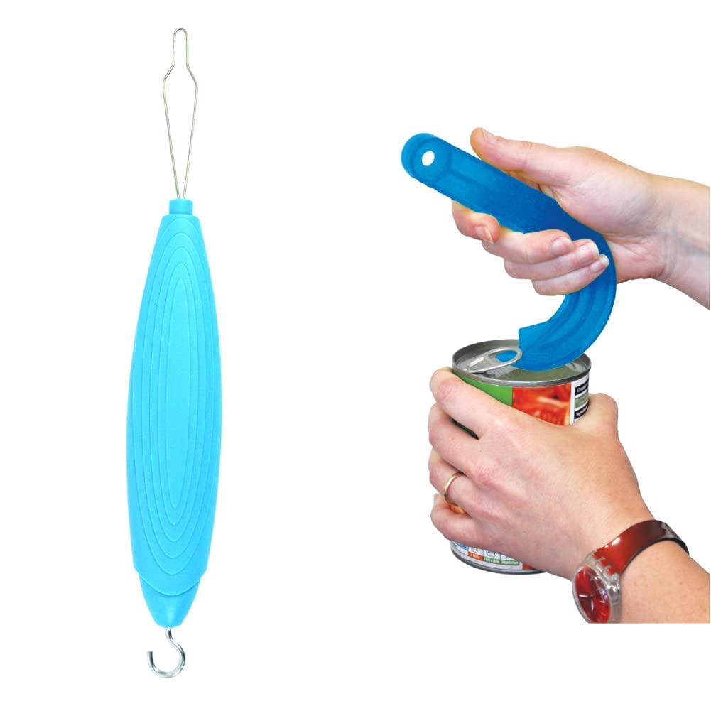 [Australia] - Aidapt Blue Plastic Handle Button Hook Zipper (Eligible for VAT Relief in The UK) & Ring Pull Can Opener, Blue, One Size 