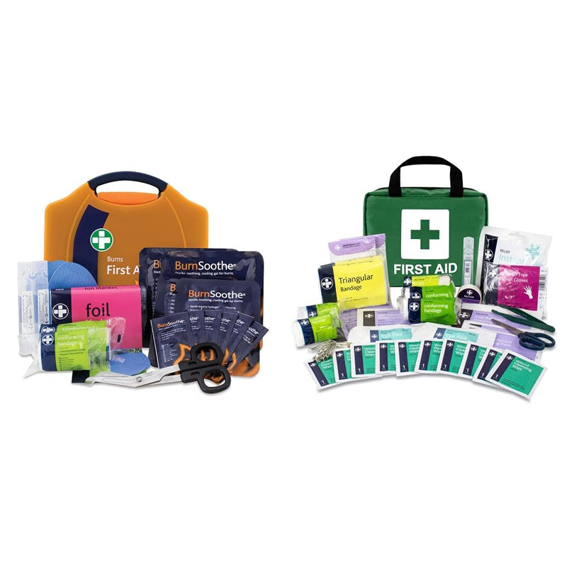 [Australia] - Reliance Medical Burn First Aid Kit in Orange Compact Aura Box & Lewis-PLAST 90 Piece Premium First Aid Kit for Home Car Holiday and Workplace - Includes Bandages 
