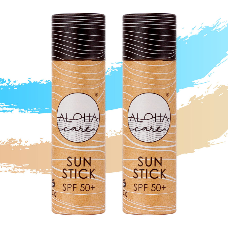 [Australia] - Aloha Care Sun Stick SPF 50+ | Face Mineral Sunscreen for Surfing | Eco-friendly Paper Tube 20g (2-pack blue + beige) 2-pack blue + beige 