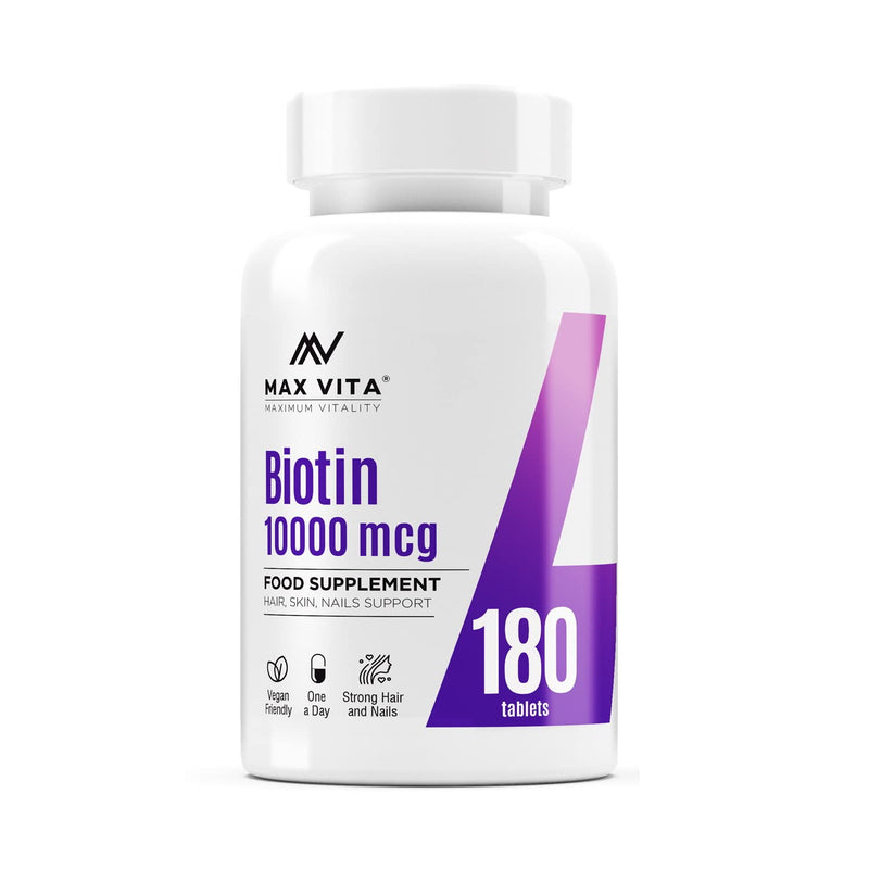 [Australia] - Biotin 10,000mcg High Strength Supplement for Men and Women|Supports Healthy Hair, Skin & Nails|180 Vegetarian Tablets (Non-GMO, Gluten Free) Made in The UK 