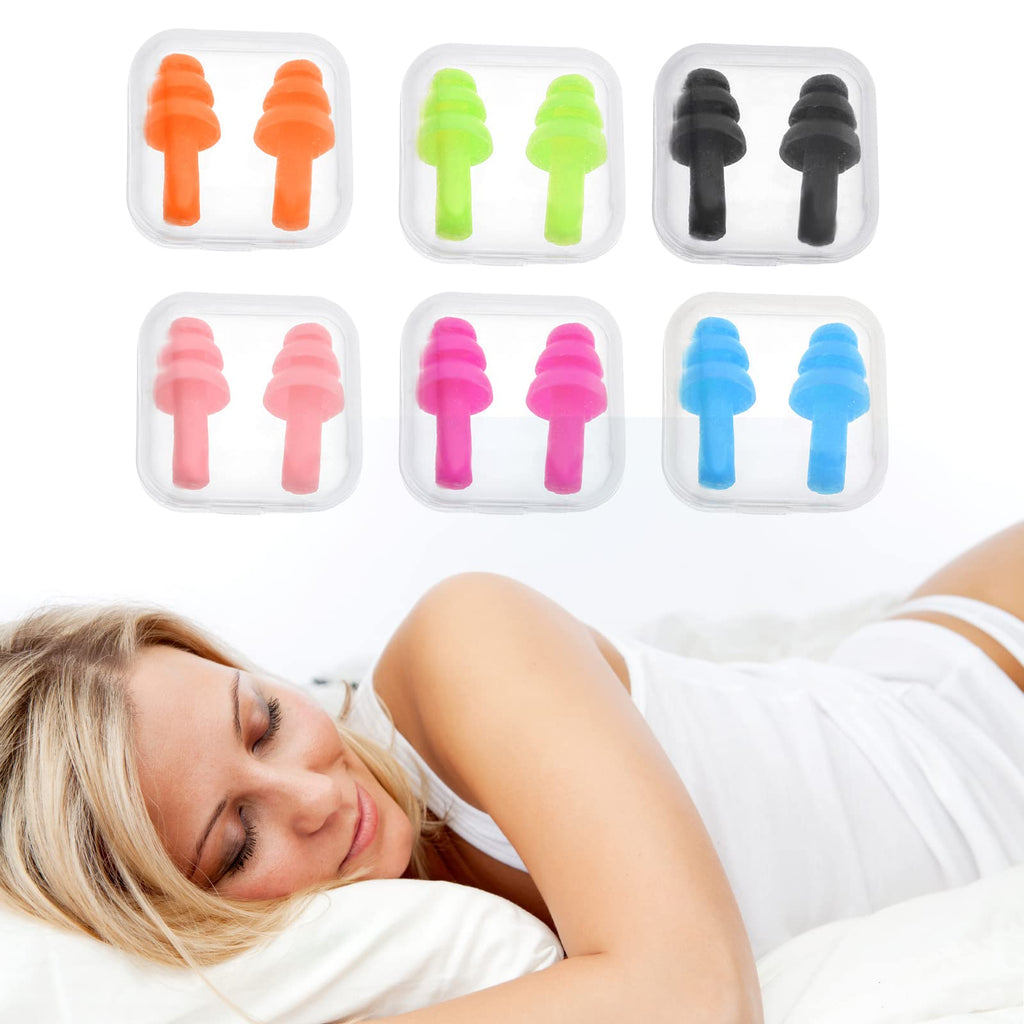 [Australia] - DFsucces 6 Pairs Silicone Ear Plugs Multi Colour Anti-snoring Boxed Anti-Noise Earplugs Noise-isolating and Noise-Cancelling for Sleep, Snoring, Work or Travel A 