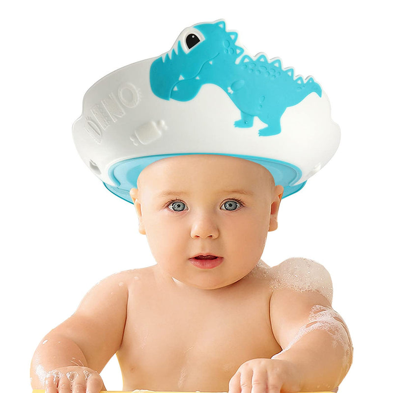 [Australia] - FUNUPUP Baby Shower Cap, Adjustable Kids Shampoo Shower Bath Cap Hair Washing Shampoo Shield Baby Visor for Eyes and Ears Protector (Blue) Dinosaur Blue 