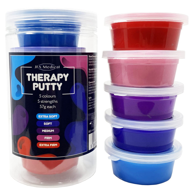 [Australia] - JFA Medical Therapy Exercise Putty 5 Strengths Alternative Colours - Extra Soft, Soft, Medium, Firm, Extra Firm 57g Tubs 