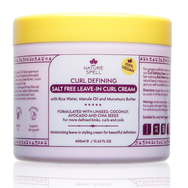 [Australia] - Curl Defining Leave in Curl Cream for Curly Hair by Nature Spell – Infused with Rice Water & Linseed, For All Curl Types, Leave in Styling Cream. 100% Vegan, Made in the UK, white, 400 ml (Pack of 1) 