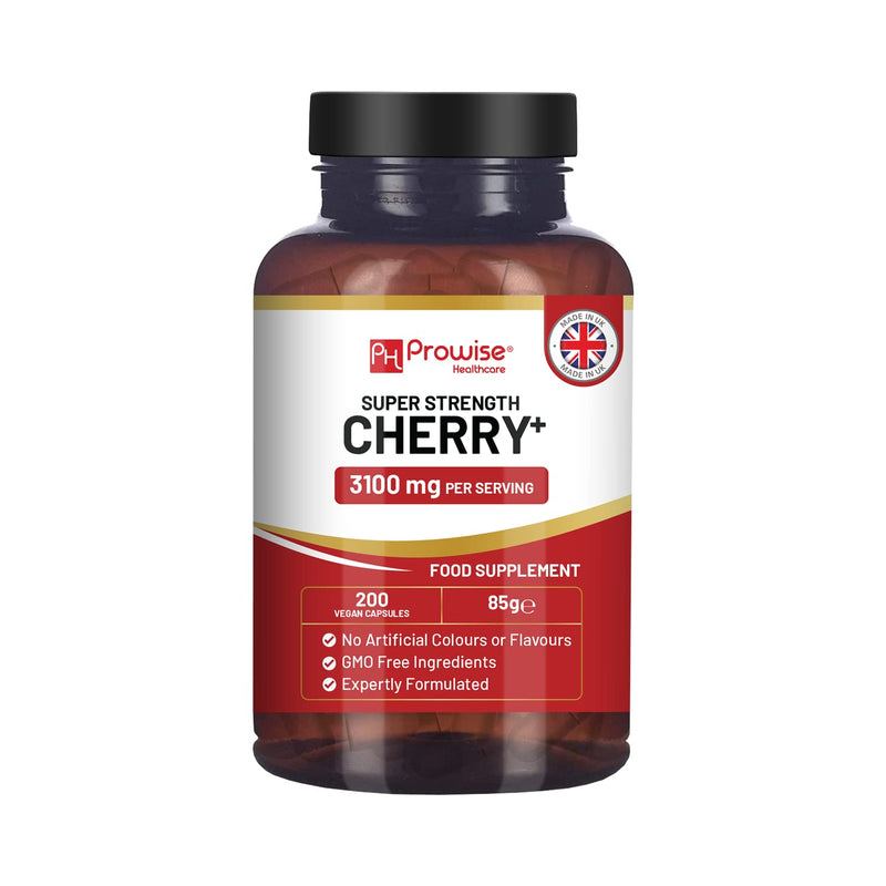 [Australia] - Montmorency Cherry Capsules 3100mg | 200 Vegan Capsules I Super Strength Tart Cherry Capsules with 2500mg Active Montmorency Cherry Extract & 600mg Sour Black Cherry 