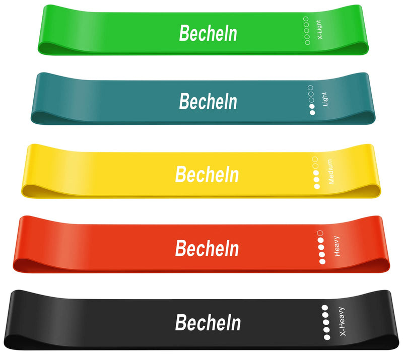 [Australia] - Becheln Resistance Band, Exercise elastic Bands for Yoga, Pilates, Fitness and Working Out, Set of 5 Stretch Bands with Carrying Bag Resistance Band Regular Color 5-Pack 