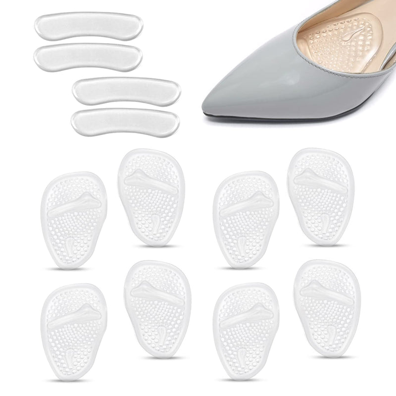 [Australia] - 4 Pairs High Heel Insoles, 2 Pairs Clear Heel Adhesives, Soft Gel for Metatarsal Pain Relieving, Non Slip Gel Sole for Any Shoe Silicone Insole 