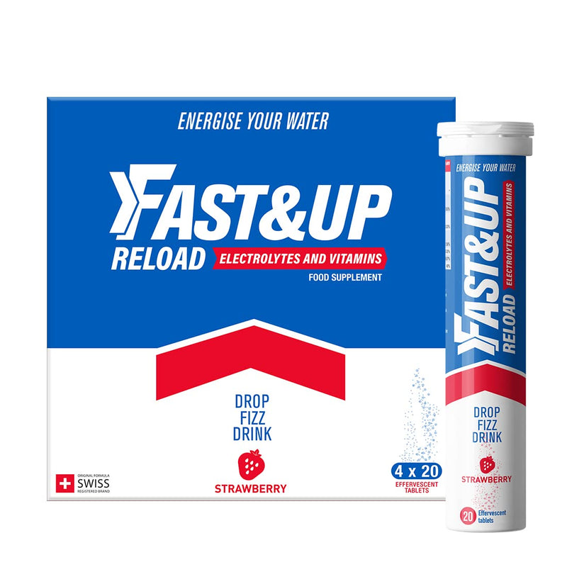 [Australia] - Fast&Up Reload – Instant Hydration and Electrolytes Replenishment - Saver Multipack - 80 Effervescent Tablets (4 x 20) - Strawberry 20 Count (Pack of 4) 
