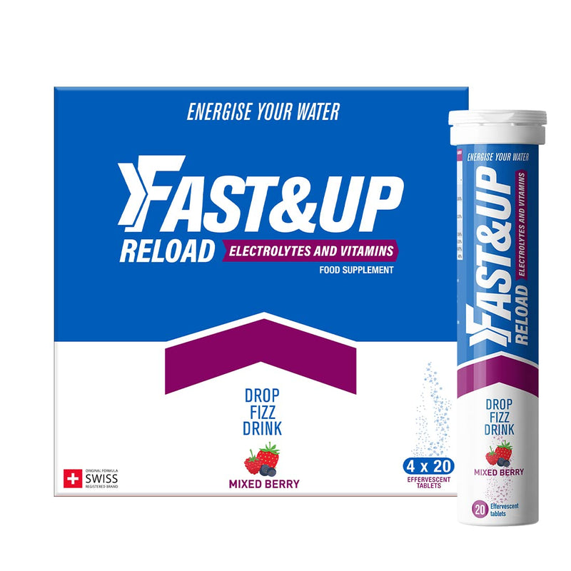 [Australia] - Fast&Up Reload – Instant Hydration and Electrolytes Replenishment - Saver Multipack - 80 Effervescent Tablets (4 x 20) - Mixed Berry 20 Count (Pack of 4) 