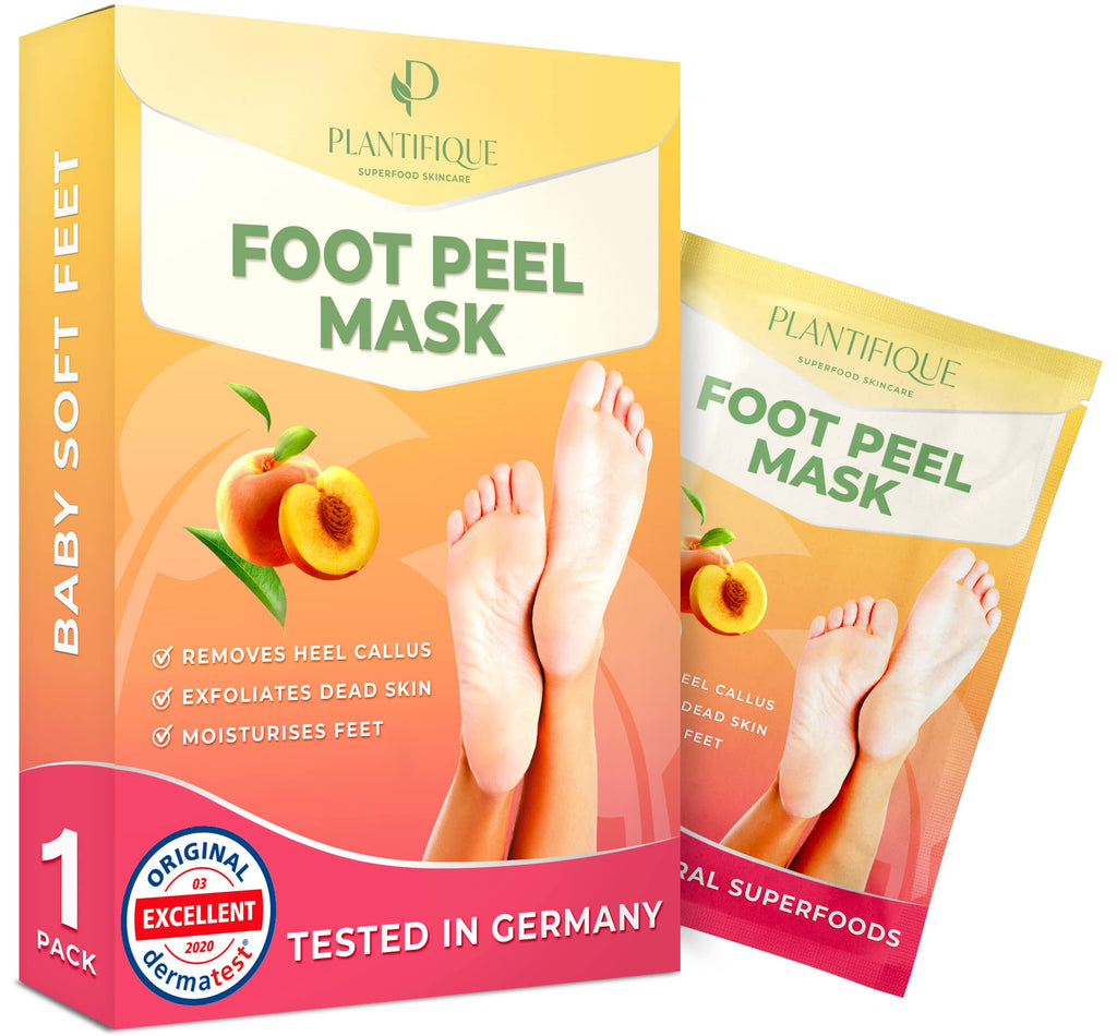 [Australia] - Foot Peel Mask with Peach by Plantifique - 1 Pack Foot Mask Dermatologically Tested - Repair Heels & Removes Dry Dead Skin for Soft Baby Feet - Exfoliating Foot Peel Mask for Hard Skin - Peeling 