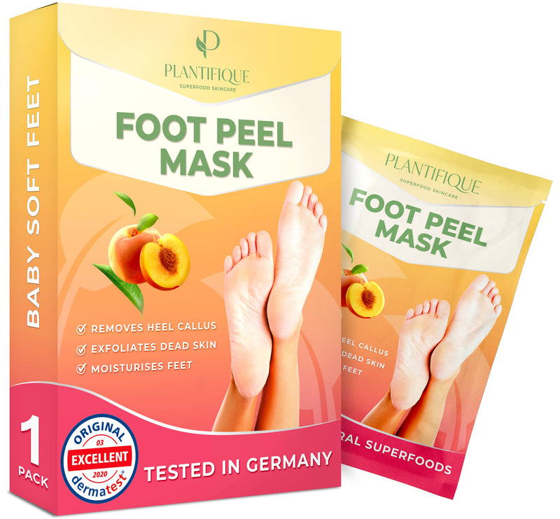 [Australia] - Foot Peel Mask with Peach by Plantifique - 1 Pack Foot Mask Dermatologically Tested - Repair Heels & Removes Dry Dead Skin for Soft Baby Feet - Exfoliating Foot Peel Mask for Hard Skin - Peeling 