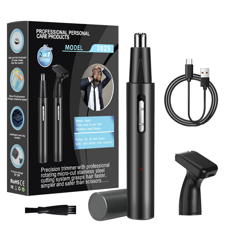 [Australia] - Nose Hair Trimmer for Men and Women, IPX7 Waterproof Painless USB Rechargeable Metal Nasal & Ear Hair Trimmer, Portable Low Noise Dual-Edge Spinning Blade Nose Trimmer, Wet & Dry, Easy Cleansing 