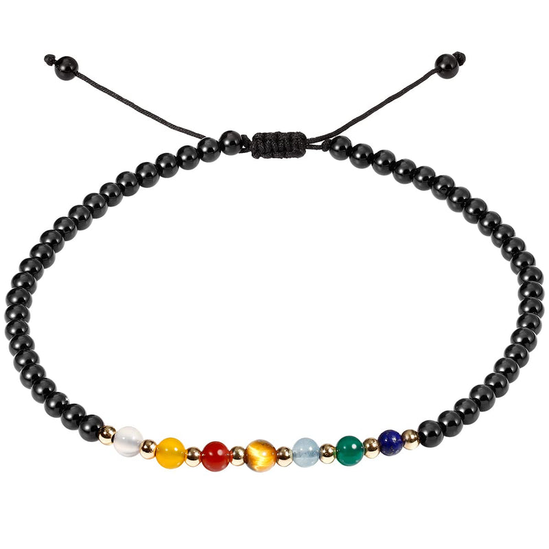 [Australia] - Jewboo 7 Chakra Anklet Bracelets for Women Beach Foot Healing Crystals Lava Rock Essential Oils Diffuser Worry Stone Energy Balancing Meditation Yoga gifts black agate 