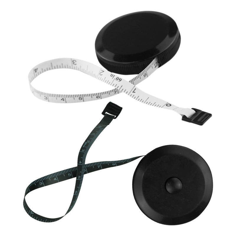 [Australia] - Pack of 2 Retractable Round Black Dual Sided Body Measuring Tape/Ruler Sewing Cloth Tailor Tape Soft Tape, 60inch and 150cm Double-Sided Sesign Black 