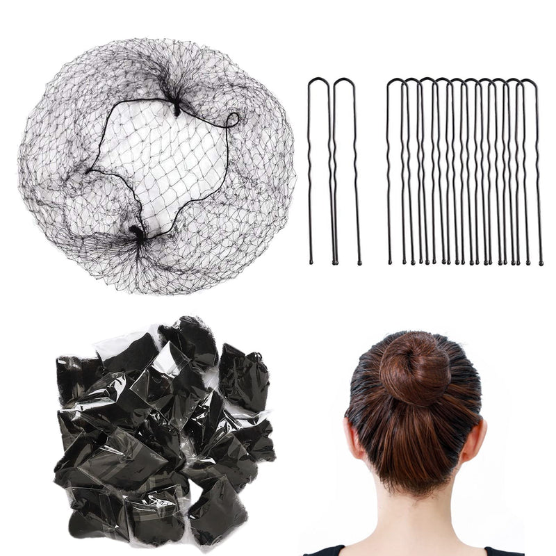 [Australia] - Bun Nets, Invisible Hair Bun Nets 50Pcs Black Bun Nets for Ballet Child Edge Mesh Hair Bun Accessories with 50Pcs Bobby Bun Pins for Dancers Catering Women Child Ballet (Storage Box) Black (50Pcs) 