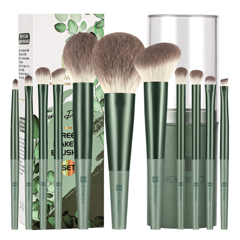 [Australia] - HEYMKGO Makeup Brushes 11pcs Premium Synthetic Bristles Green Color Kabuki Foundation Brush Face Lip Eye Makeup Brush Sets Professional with Gift Box 