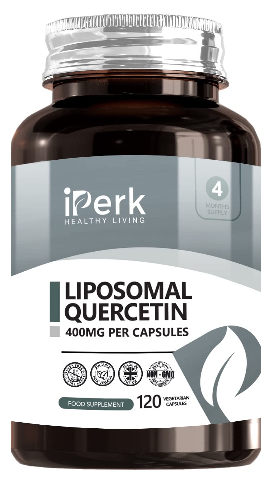 [Australia] - iperk Liposomal Quercetin Supplement 400mg | 120 High Strength Vegetarian Capsules | Non-GMO & Gluten-Free | 4 Months Supply 