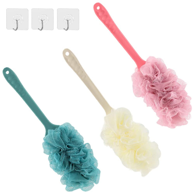 [Australia] - 3 Pack Long Handle Bath Brush,Body Brush Back Scrubber,Shower Body Exfoliating Brush,Loofah On a Stick Sponge Brush for Back Cleaning, Exfoliating and Removing Dead Skin 