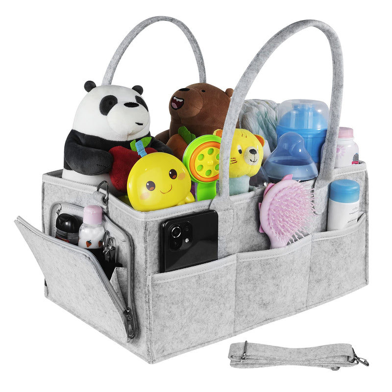 [Australia] - Fasin Baby Nappy Caddy Organiser – 3 MM felt Diaper Caddy with Zipper Pocket, Adjustable Compartments, and 2 Shoulder straps to store All Nursery Accessories. Baby Essentials for Newborn Baby Gifts. 