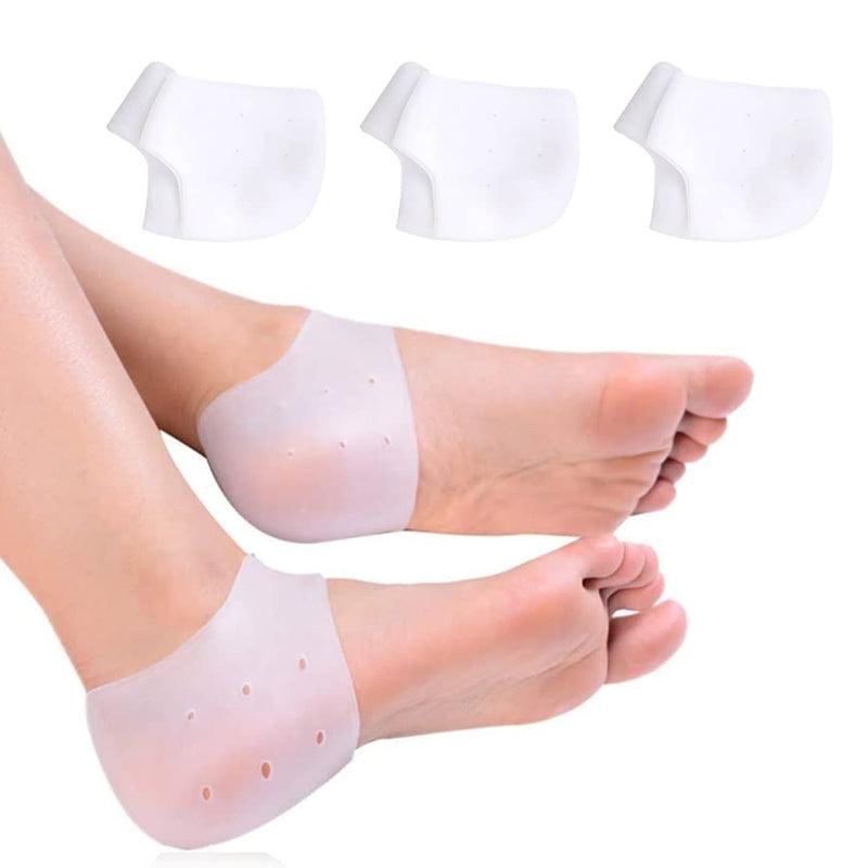[Australia] - Gel Heel Protectors,3 Pairs of Heel Protector Pads for Men and Women, Breathable Silicone Heel Cushion Cups Heel Spur Relief Foot Sleeve for Heel Pain White 
