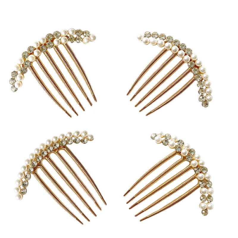 [Australia] - Briskyto Hair Comb,4 Pack 5 Teeth Vintage Gold Pearl Hair Comb Rhinestones Hairpins Hair Clips 