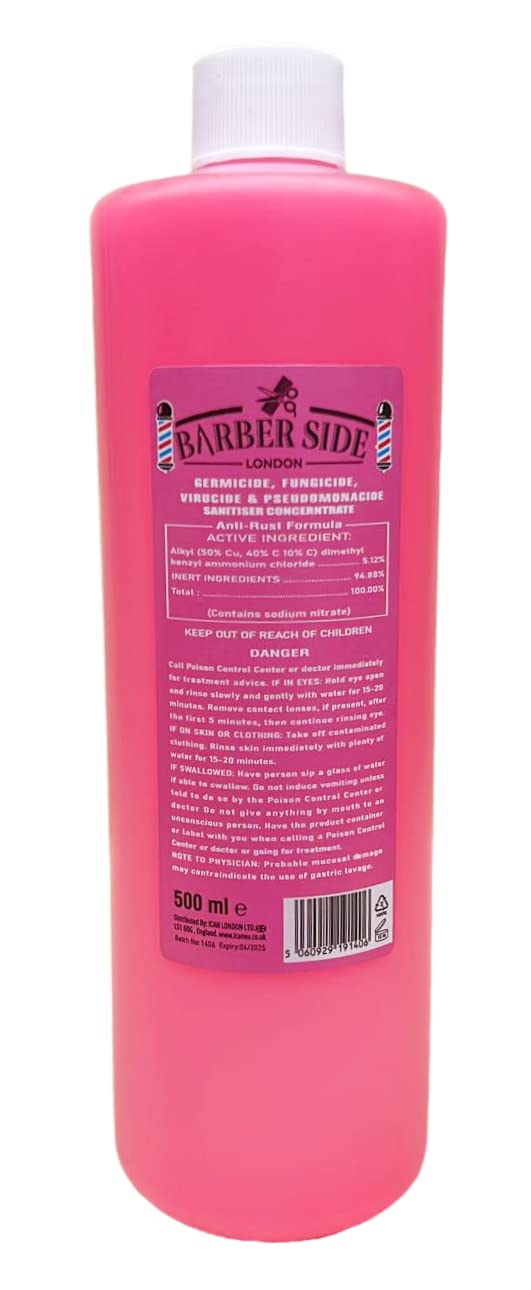 [Australia] - Barber Side London Disinfectant Solution for Salon Barbicide Jars, Medical, Athletics-Girmicide Solution 500ml (Pink) 
