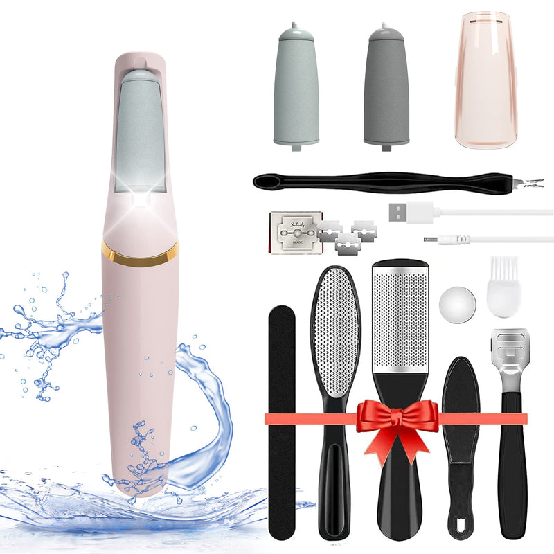 [Australia] - Foot File,Dongxw Electric Foot Callus Remover USB Rechargeable Waterproof Hard Skin Remover Foot with 2 Rollers LED Light,8 in 1 Foot Scraper Foot Care Gift Kit for Cracked Heels Calluses Dead Skin 