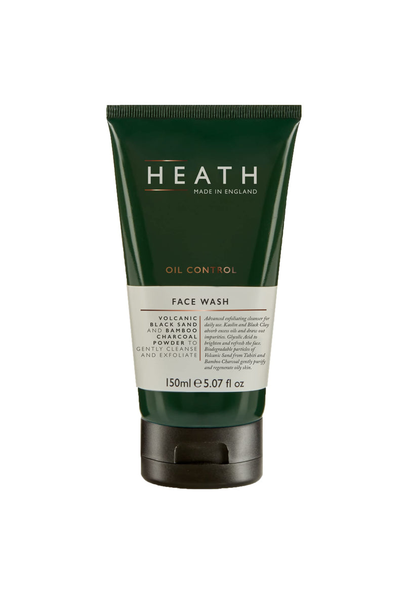 [Australia] - Heath Oil Control Face Wash for Men - Advanced Exfoliating Cleanser for Daily Use - Volcanic Black Sand and Bamboo Charcoal Powder - Made in England - 150 ml 