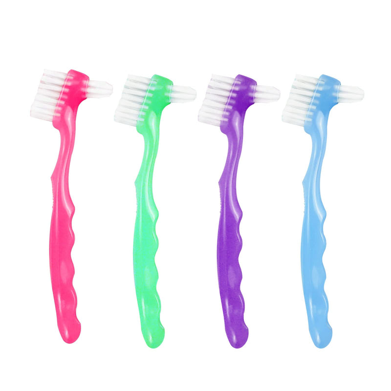 [Australia] - 4 Pcs Denture Cleaning Brush with Multi-Layered Bristles and Ergonomic Rubber Handle Portable Denture Brush Double Sided Brush for False Teeth Cleaning(4c) 4 Colors 