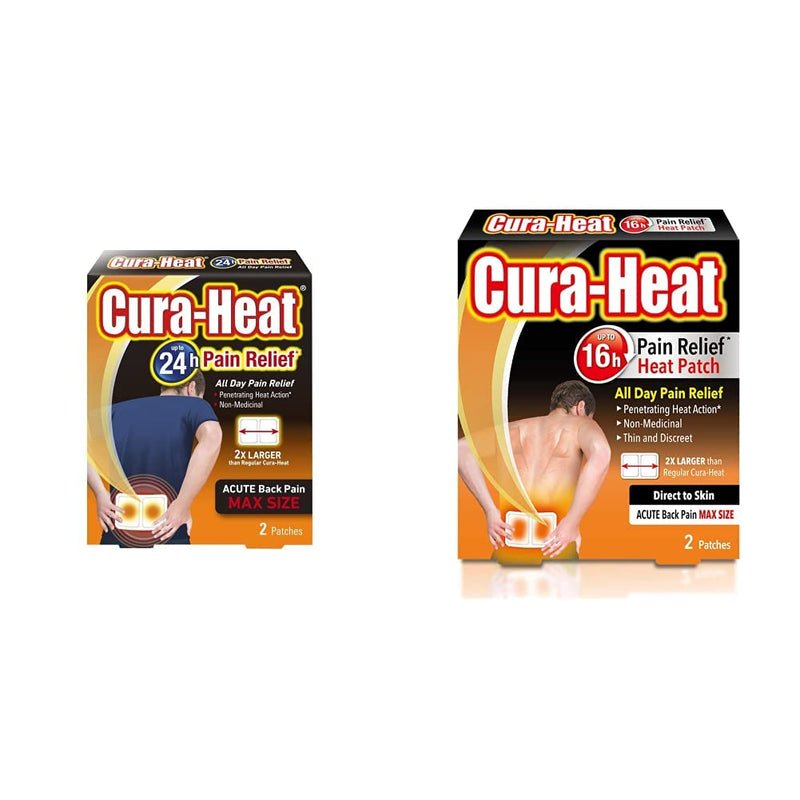 [Australia] - Cura-Heat Back Pain MAX Size 2 Patches & Back Pain MAX Size Direct-to-Skin, Pack of 2 2 Count (Pack of 1) + Cura-Heat 