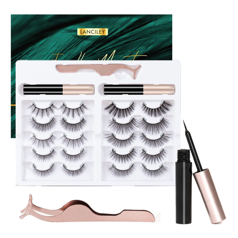 [Australia] - Magnetic Eyelashes with Eyeliner Kit 2 Tubes of Magnetic Eyeliner for Use with Magnetic False Lashes 10 Pairs Reusable 3D Invisible Magnetic Lashes Natural Look with Tweezers Easy to Apply 10 Pairs-i 