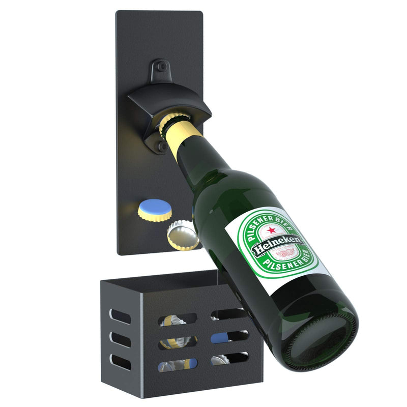 [Australia] - Mikytoper Magnetic Bottle Opener with Cap Catcher,Removable Wall Mounted Beer Bottle Opener for Kitchen Fridge,Beer Gifts for Men (Black) Black 